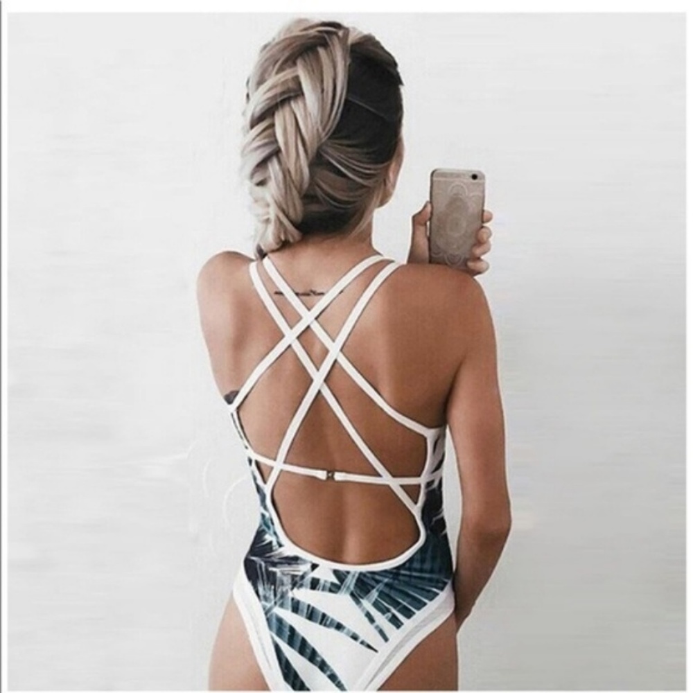 Green Palm Leaf Monokini - Size Large - Picture 2 of 5
